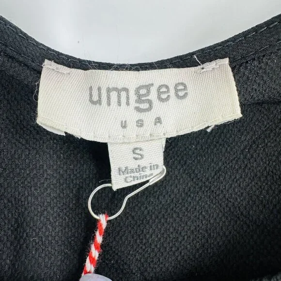 Umgee Black Floral Embroidered Tiered Ruffle Sleeve Boat Neck Top Blouse Size S - Picture 7 of 8